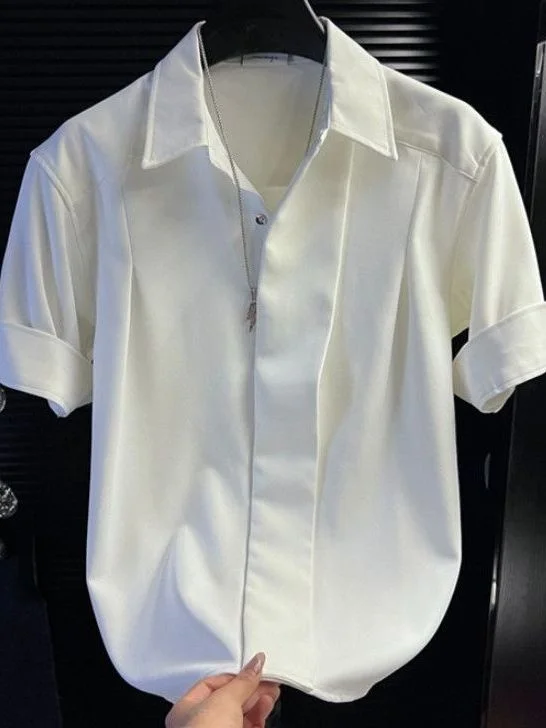 

Лето 2023, мужская мода, чистый цвет, ort Sve irt, роскошная свободная драпировка, дизайн, повседневная подставка, молодежная, не тонущая