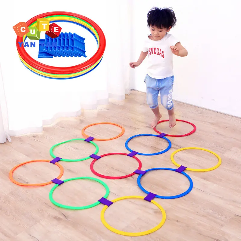 Kids \'Funny Physical Training Sport Brinquedos, Lattice Jump Ring Set Game, Hopscotch Jump Park, Sensorial Play para Meninos e Meninas