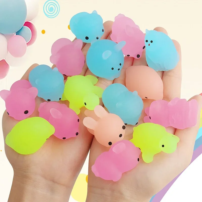 10Pcs Lovely Luminous Mochi Squishies, Mini Stress Relief Glow In The Dark Animals Kids Squeeze Toys Kawaii Funny Birthday Gifts