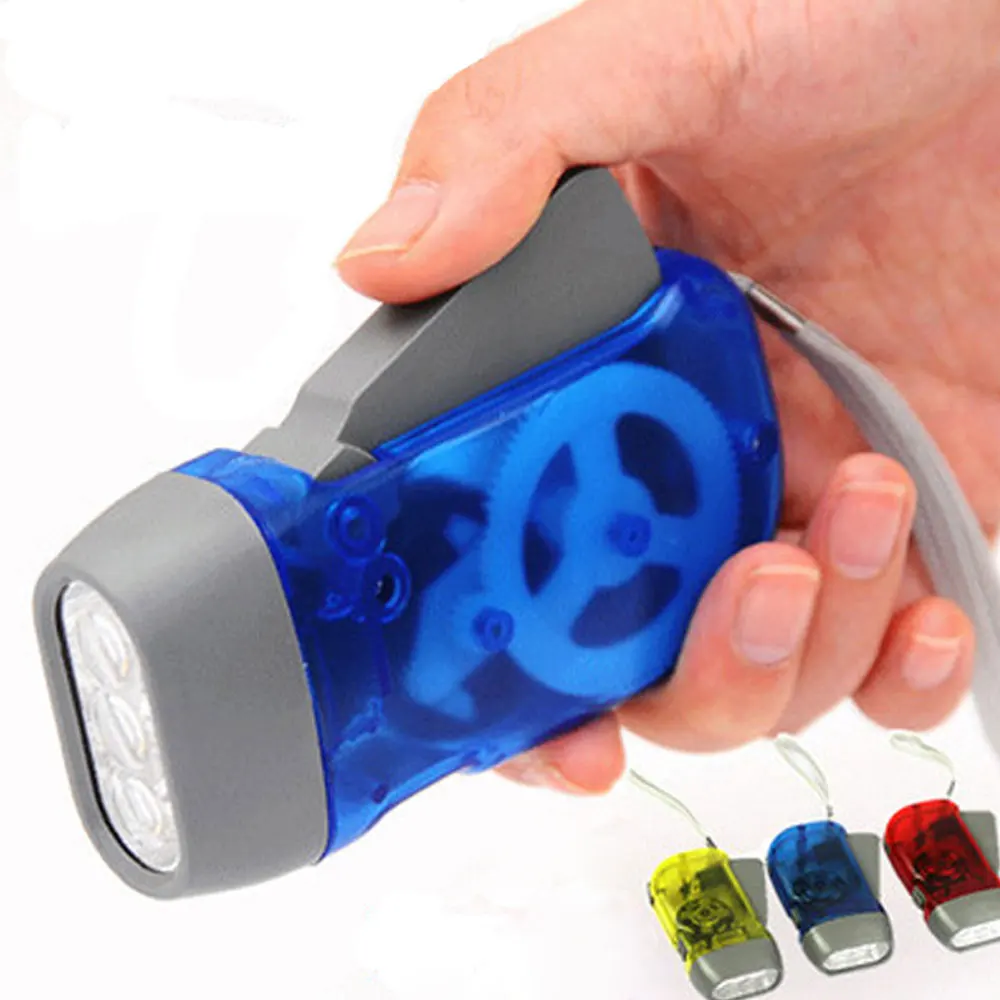 Hot Hand Pressing Dynamo Crank Power Wind Up Flashlight Mini Self Generating Torch LED Camping Lamp Light for Outdoor Home Blue