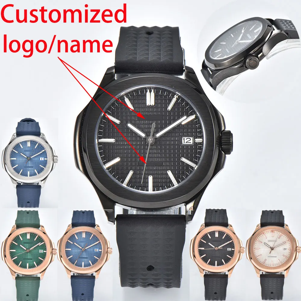 Men\'s Watch Customized Logo 39mm Watch Sapphire Glass Stainless Steel Case Rubber Band NH35 Automatic Movement Waterproof Watch