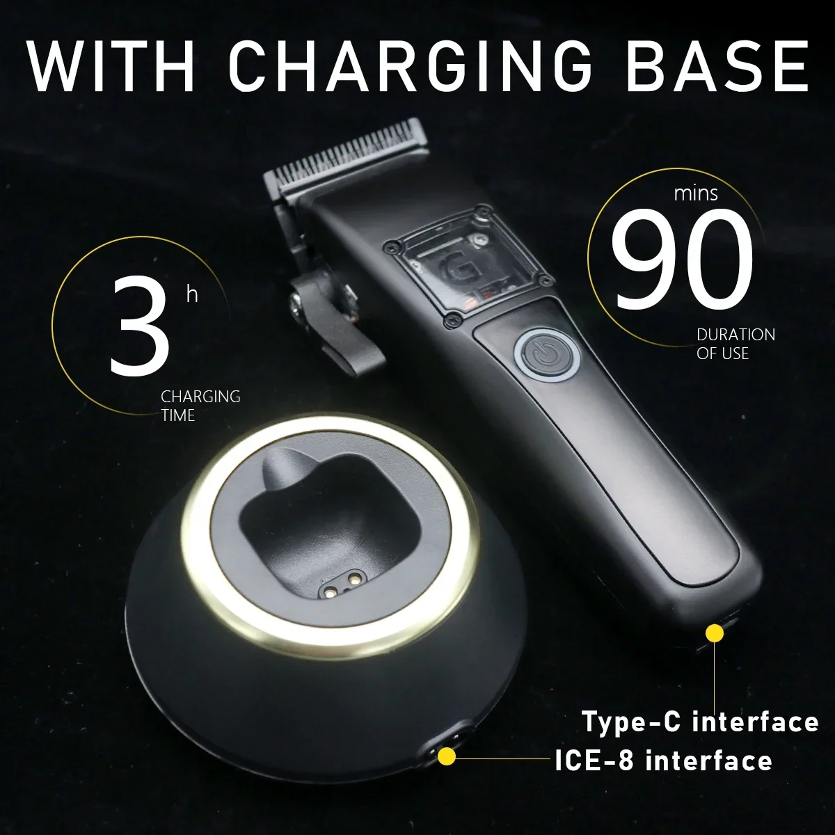 Men's Hair Clipper 9500 RPM Vector Motor DLC Blade with Base Charger LCD Display Professional Barber Machines Haircut Machine