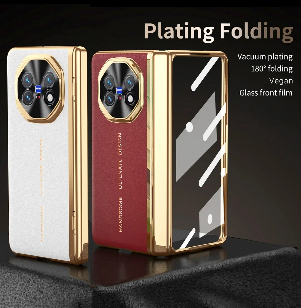 

Luxury Leather Plated Frame Hinged Tempered Glass Protective film Case For VIVO X Fold 5 fold5 X Fold 3 Pro All-inclusive Cover