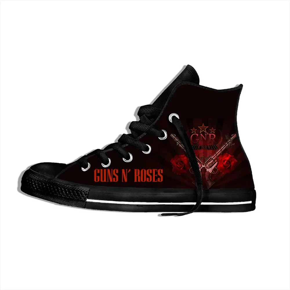 Zapatos de lona de alta calidad para hombre y mujer, zapatillas informales con diseño novedoso de Roses n'rock Music Guns, a la moda, para verano