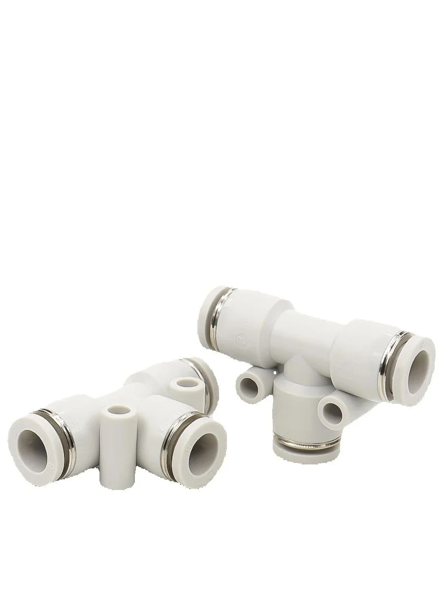 10pcs Pneumatic Fittings PU T-shaped Gray White Three-way Quick Connector Tracheal Joint PE4-6-8-10-12 AirTac-type