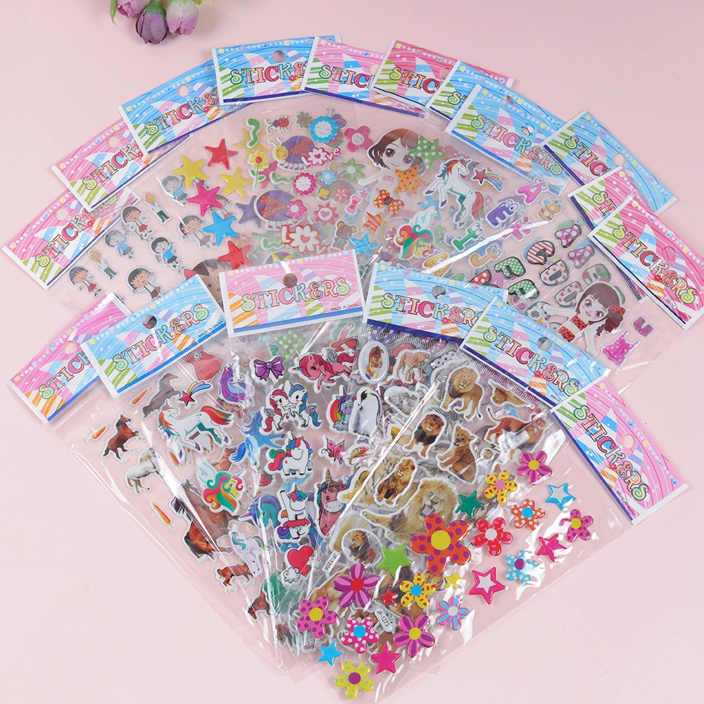 20 Sheets 3D Puffy Bubble Stickers Princess Car Animals Waterpoof DIY Baby Education Classic Toys for Kids Birthday Party Favors