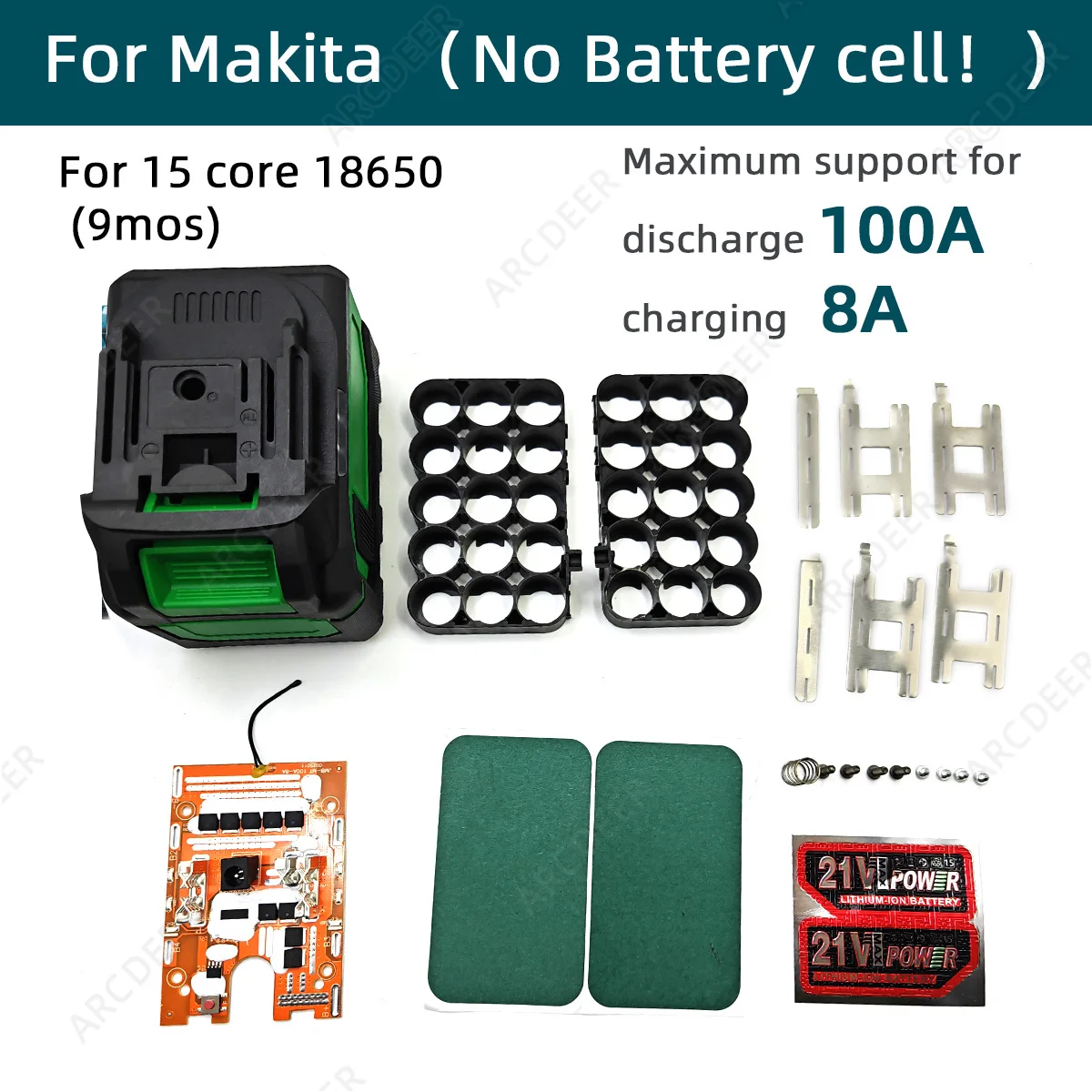 1/2/4/6set 18650*15Core Li-ion Battery Case Box High Power 100A PCB BMS Protection Circuit Board No Original for Makita 9Mos