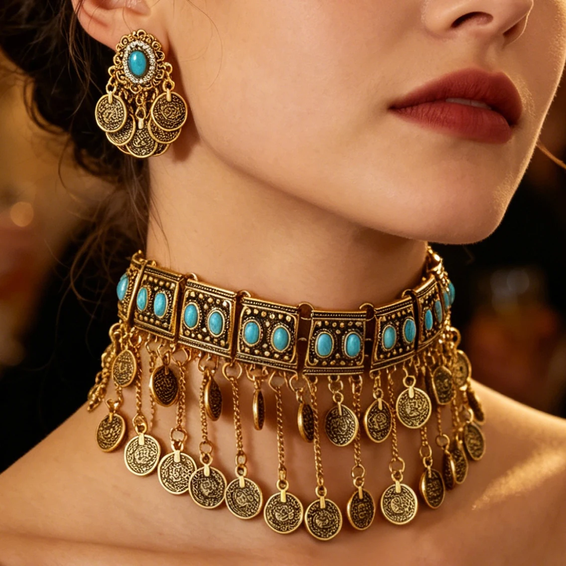 Imitation Pearls Beaded Tassel Necklace Earrings Women Jewelry Sets Bohemian Ethnic Statement Large Collar Choker Necklace Femme