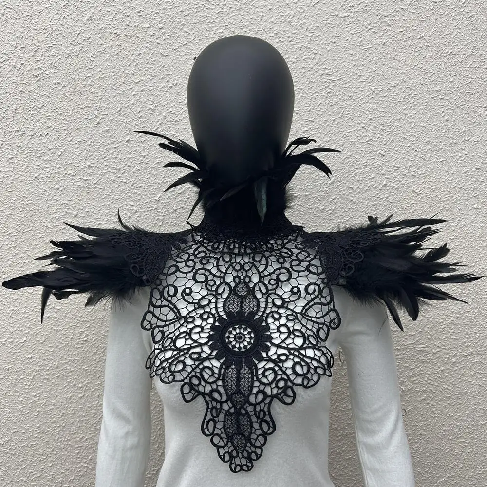 Halloween Shawl Punk Scarf Women Feather Cosplay Luxury Y2k Feather Punk Apparel Accessories Stage Runway Clothing Accessories