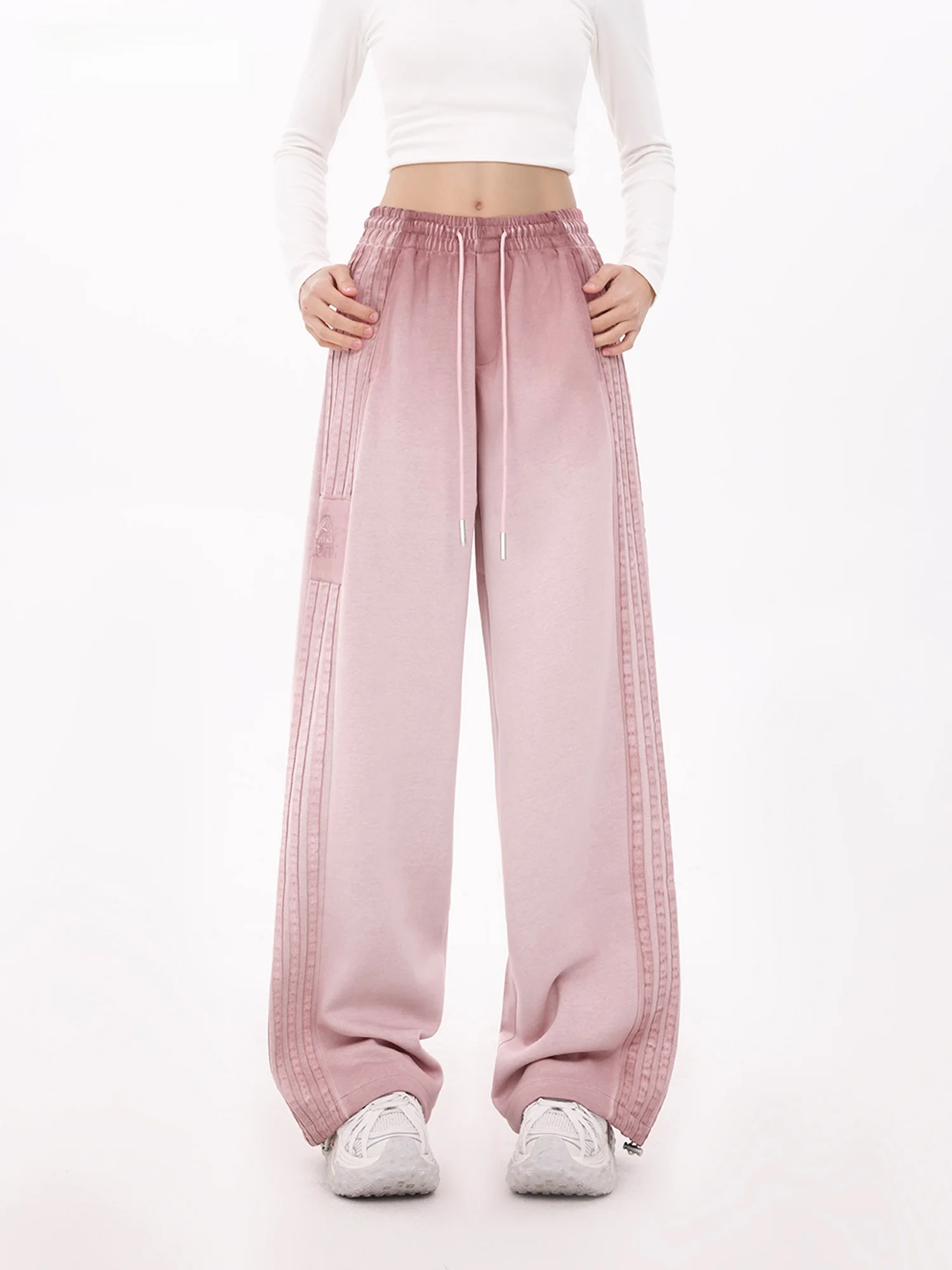 

Женские летние новые американские широкие брюки с высокой талией из хлопка, с манжетами, градиентные, E.D.X Sportswear