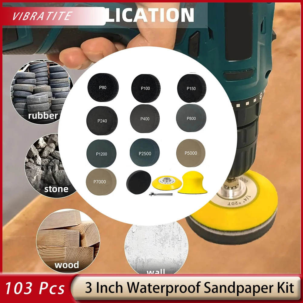 

103 шт., 3-дюймовый набор влажной и сухой наждачной бумаги, зернистость 80-7000, различные шлифовальные бумаги для полировки дерева, металла, комплект шлифовальных дисков