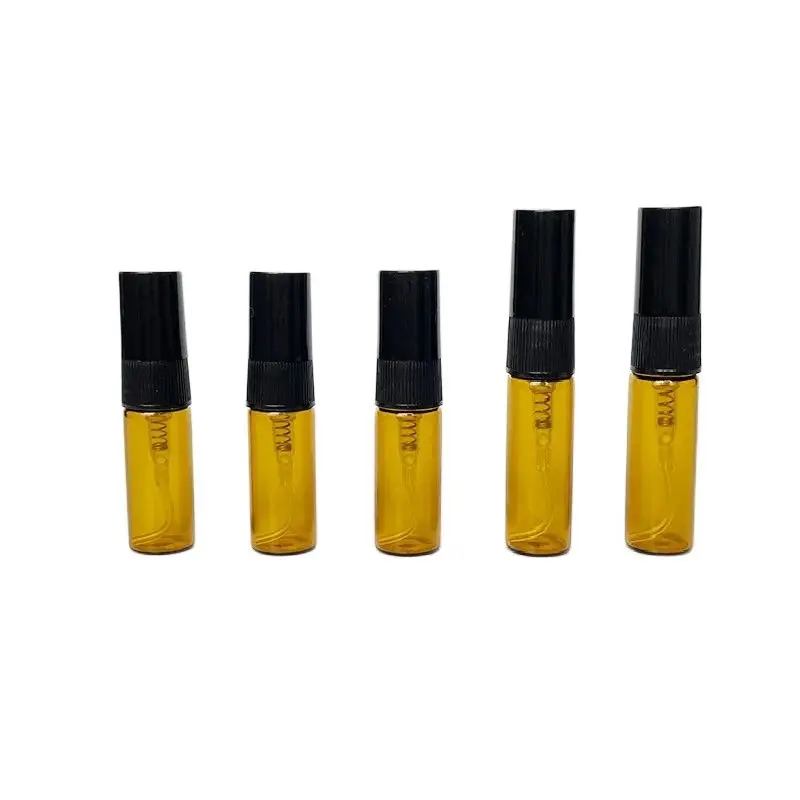 

50Pcs Mini Perfume Refillable Bottle Glass Brown Vials 3ML 5ML Black Screw Pump Portable Packaging Atomizer Spray Pump Bottles