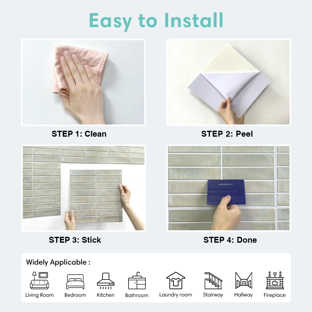 10pcs 3D Tile Stickers, Self-adhesive Green Tiles, Bathroom Wall Tile Stickers, Water and Mold Resistant, 30x30cm