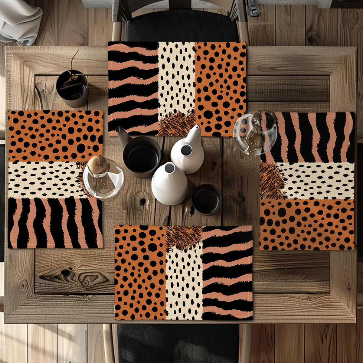 Vintage Wilderness Bear Mountain Forest Pattern Polyester Placemat, Rustic Decorative Table Mat for Home Dining Use