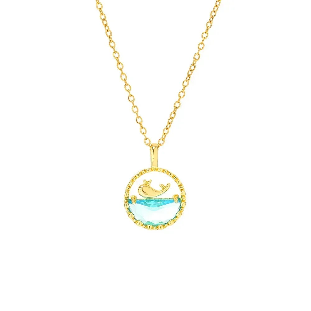 

2025 2025newA hit summer fresh little whale blue ocean titanium steel necklace plated with a female whale born with you