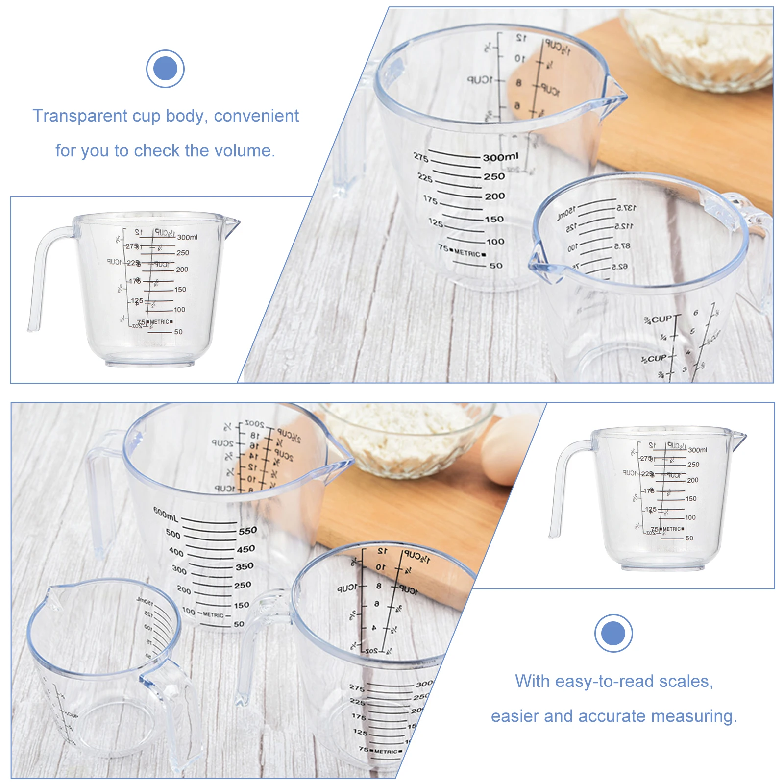 

3 Pcs Measuring Cup Set Transparent Cylindrical Clear Baking Scale Kitchen PP Cups Easy Read Scales V Shaped Leak ifice Long