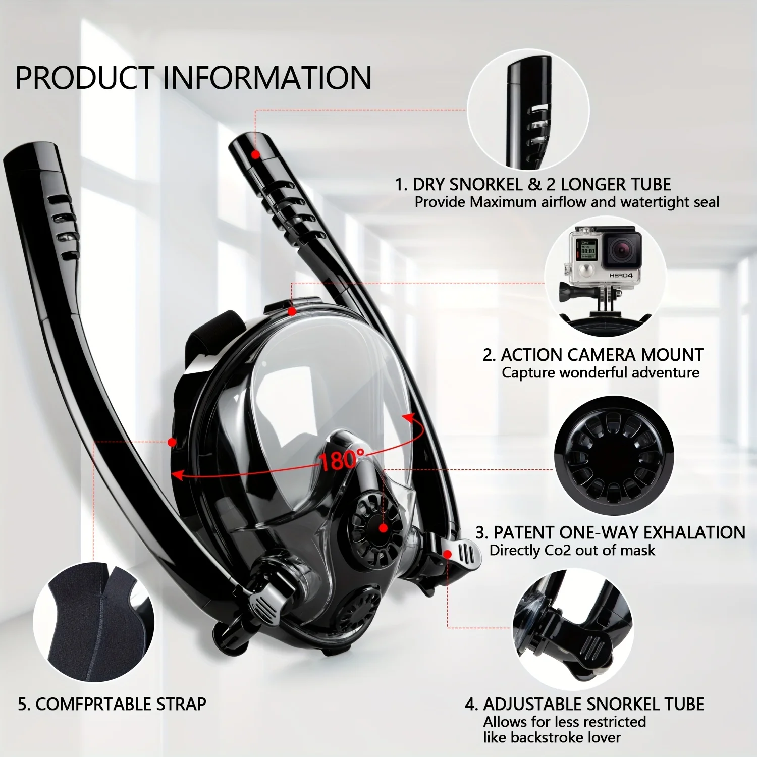 

Full Face Snorkel Mask Set for Adults - 180° Panoramic View with Anti-Fog and Anti-Leak Technology