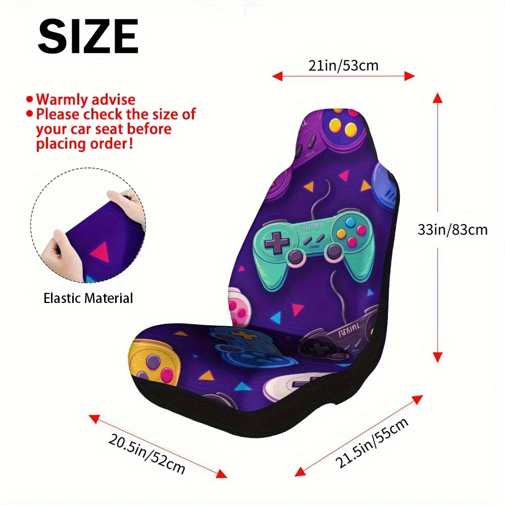 Set Of 2, Trendy Front Seat Covers Featuring Video Game Controller Designs, Made To Be Durable And Comfortable, Ideal For Indivi