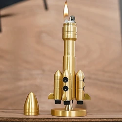 2024 New Pure Copper Rotating Rocket Kerosene Lighter Grinding Wheel Ignite Funny Decoration Collection Lighters Smoking Gift