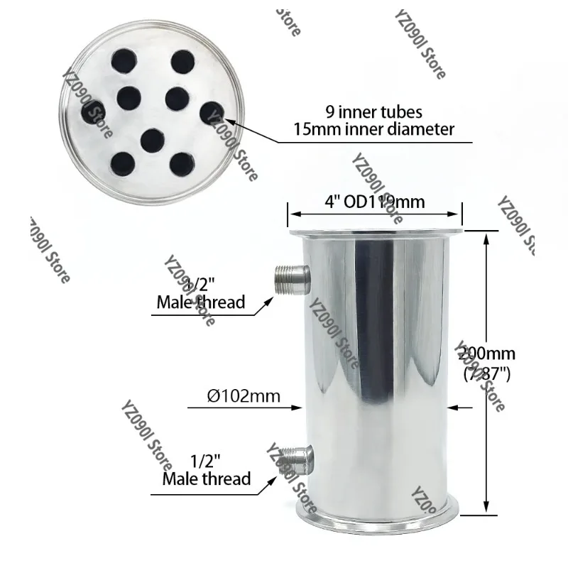 Home Brew Distillation Reflux Condenser 4 Inch Stainless Steel Dephlegmator Equipment