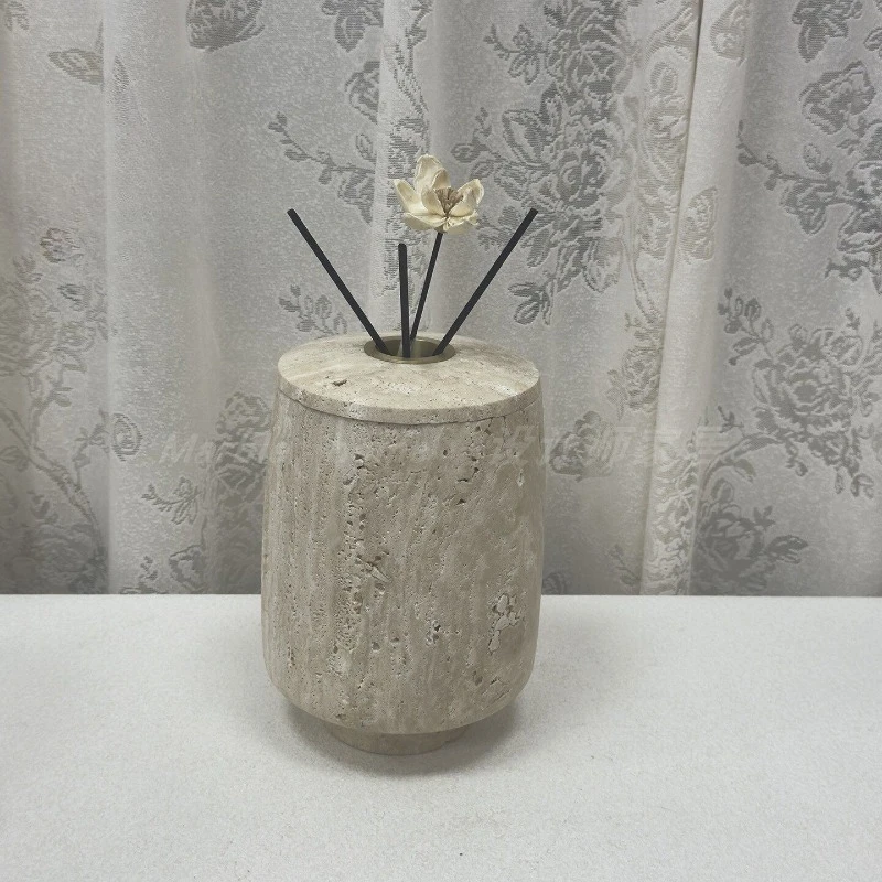 New Wabi Sabi Ivory Travertine Aroma Diffuser, Designer Scented Burner, Candle Holder Decor for Living Room, Study & Bedroom