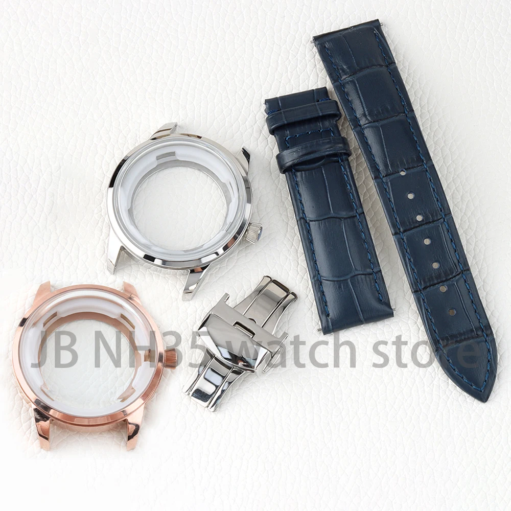 NH35 40mm Case Arched Glass Stainless Steel Leather Strap for Cocktail Seiko NH35/NH36/NH38 Movement 35mm Dial 10ATM Waterproof