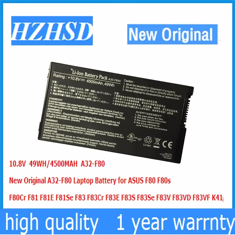 

10.8V 49WH/4500MAH New Original A32-F80 Laptop Battery for ASUS F80 F80s F80Cr F81 F81E F81Se F83 F83Cr F83E F83S F83Se F83V