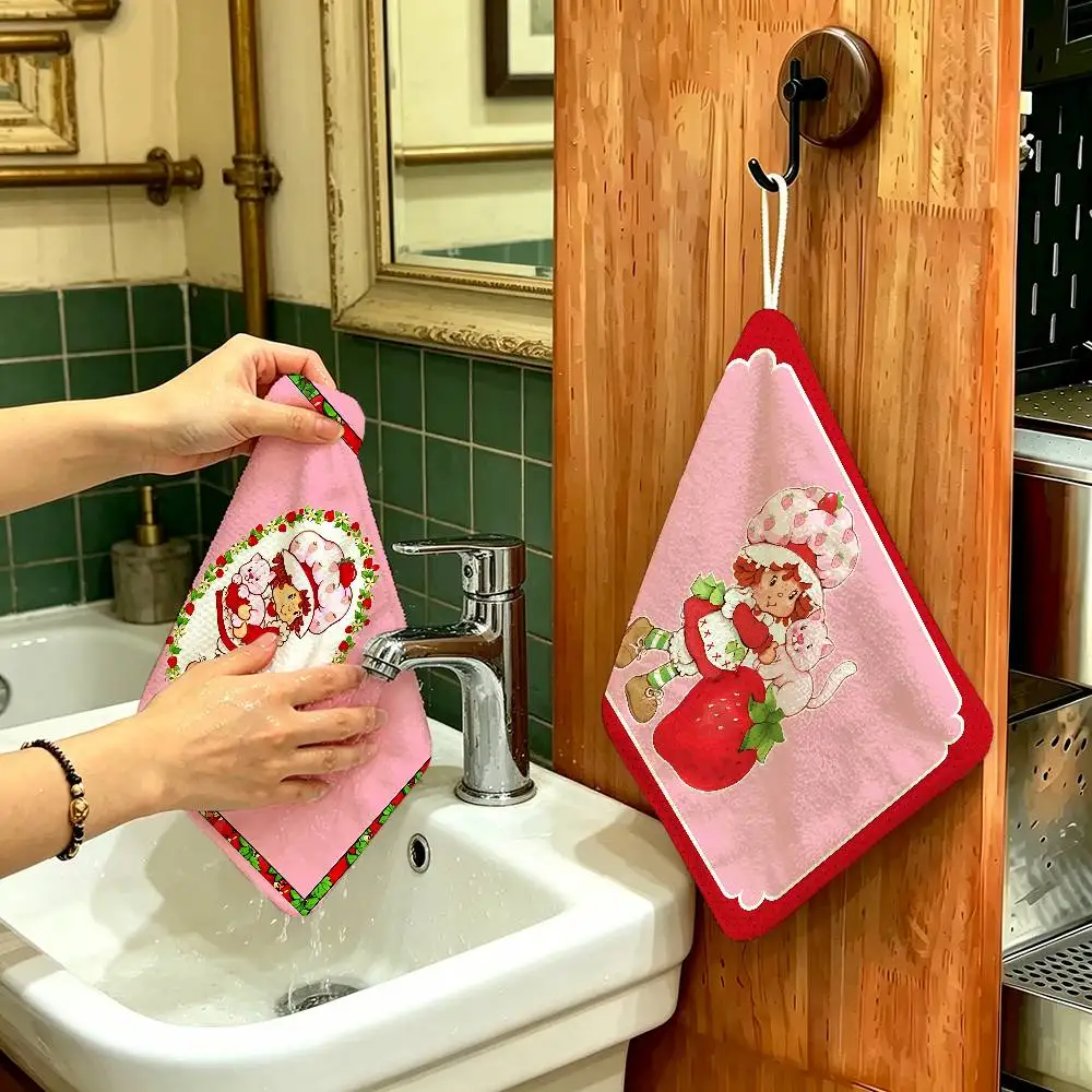 S-Strawberry Cute S-Shortcake-S Household Hanging Towel, Polyester Cotton Hand Wiping Towel, Sturdy for Bathroom Bedroom