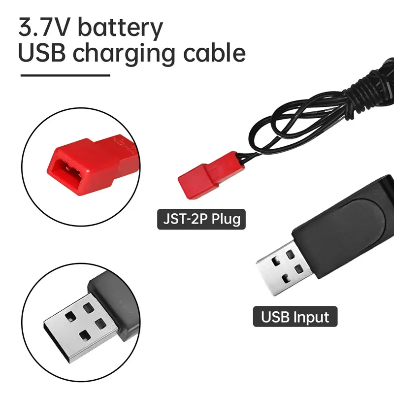 3.7V USB Charger with JST-2P Plug Connector for RC Cars, Ships, Drones, Gliders,and Helicopters 3.7V Lipo Battery Charging Cable