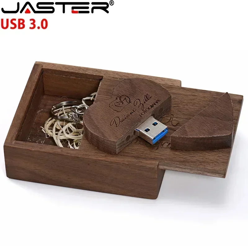 JASTER 5pcs/Lot Wooden Heart USB 3.0+ BOX Flash Drive Pendrive 64GB 32GB 16GB 8GB 4GB 128GB U Disk Photography Wedding Gifts