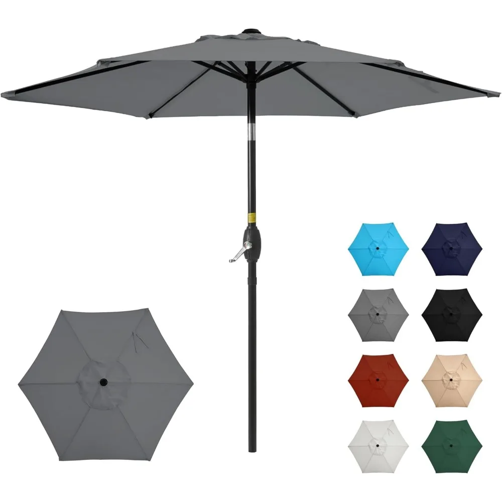 

7.5' Outdoor Patio Umbrella with Push Button Tilt and Crank, Aluminum Pole, Polyester Canopy, Grey - Easy Setup