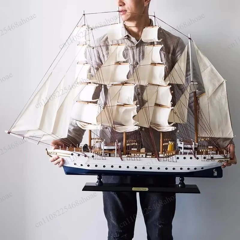 Simulation Pirate Boat Handmade Wooden Ship Model Room Ornaments Home Decor for Study Office, Children's Day Birthday Gift