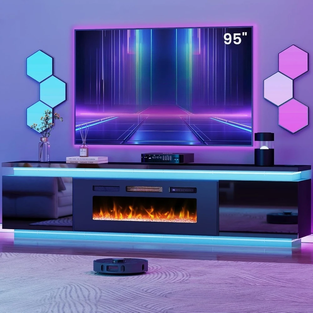 ตู้วางทีวีพร้อมเตาผิงขนาด 40 นิ้ว - ตู้วางทีวีพร้อมไฟ LED 2 ดวงสำหรับทีวีขนาด 90-95 นิ้ว - ศูนย์รวมความบันเทิงพร้อมเต้ารับไฟฟ้า 4 ช่อง