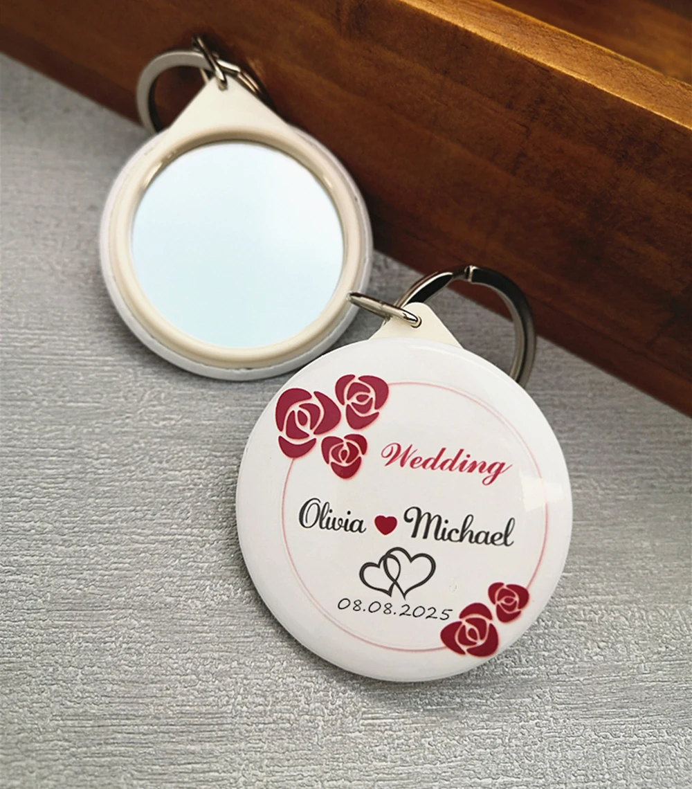 Wedding Gift For Guests Key Ring Mirror Personalized Name Souvenir For Baby Shower Bridal Shower Gender Reveal Party Decorations