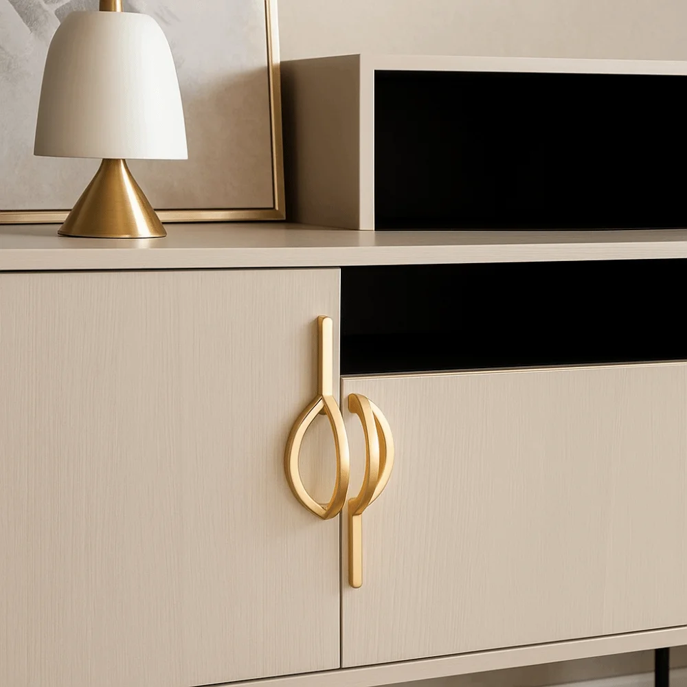 

Gold Chinese Style Cabinet Handles New Design Comfortable Grip Gold Wardrobe Pulls Unique Line Design Durable