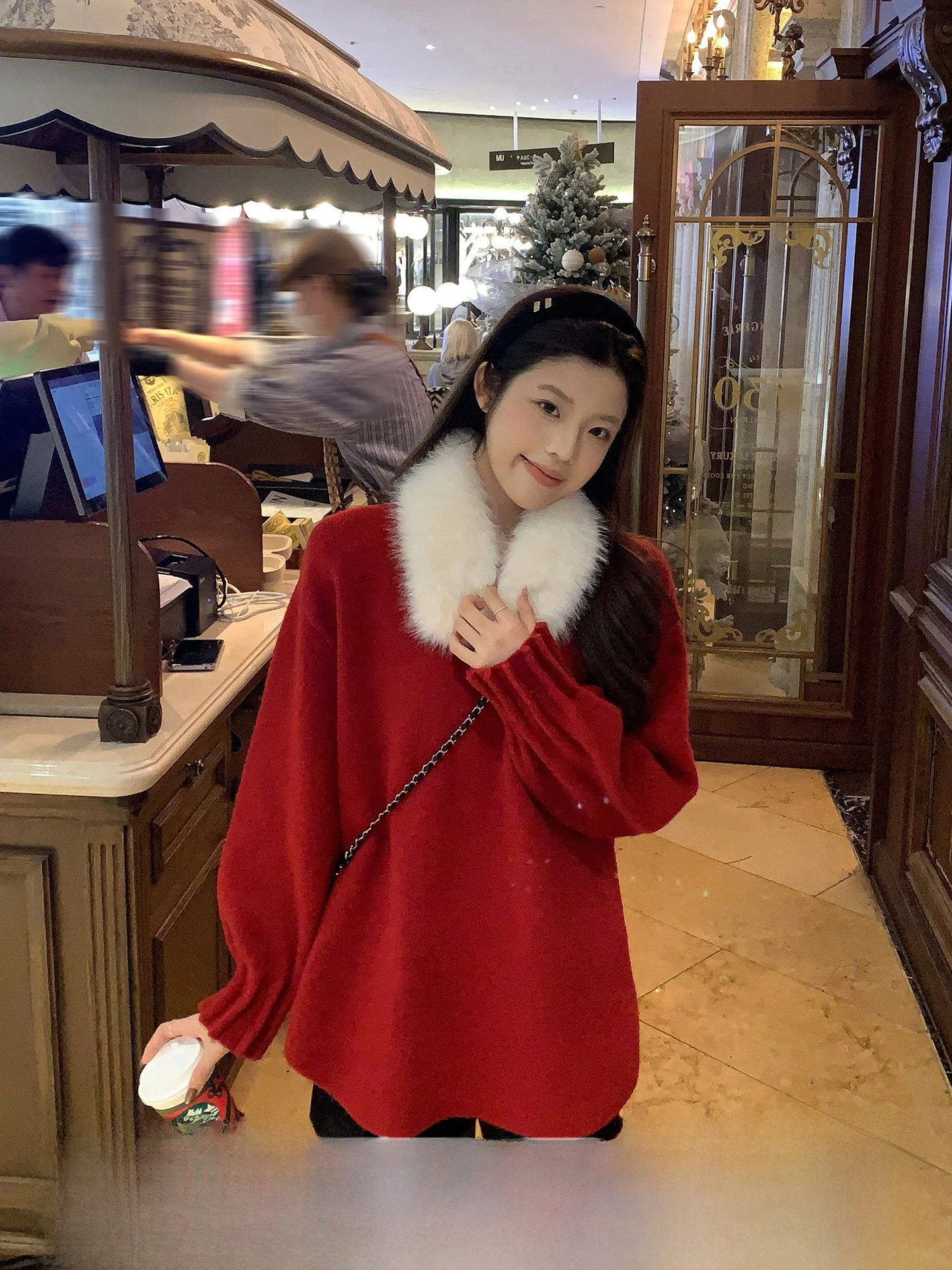 

Вязаный свитер с отстегивающимся меховым воротником, свободный крой, женский, теплый, зимний, утепленный, U77, универсальный, стройнящий топ