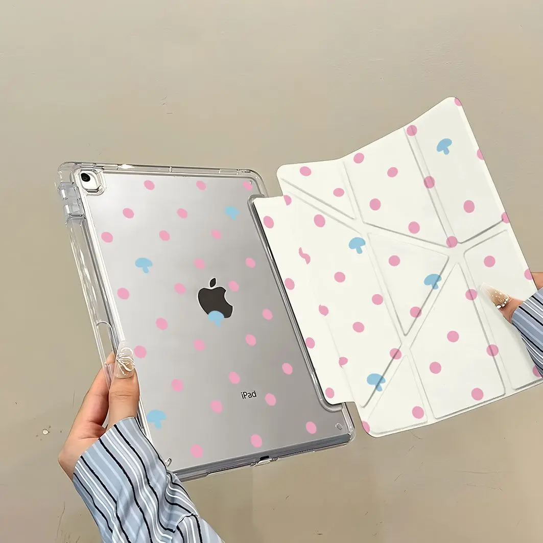 Blue Pink Wave Point iPad Case For iPad Pro 11 13in 2025 iPad Pro 12.9in Air7 10th 11th M4/5 MINI 3+y Fold Anti-fall Cover Y2K
