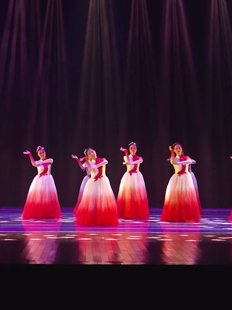 

Red Modern Dance Big Skirt Performance Costume Beautiful Opening Dance Lighting Dance Ethnic Stage Costume Women's Faion