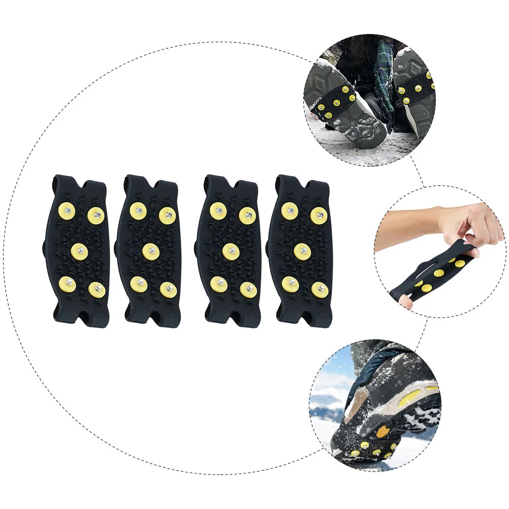 2 Pairs Winter Boots Kids Non-slip Shoe Covers Ice Gripper Spikes Anti-slip Snow Shoes Grippers Black Crampons Child