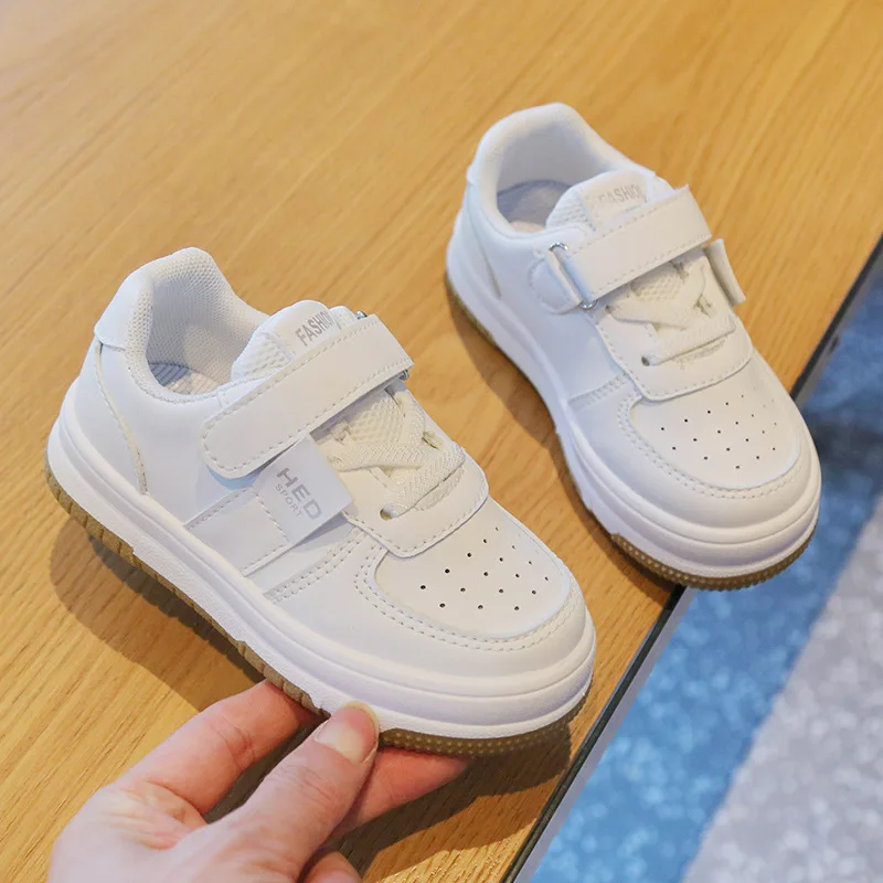 Autumn Children Casual Shoes Kids Leather Anti Slip Sports Shoes Boys Girls Pure White Casual Sneakers Lightweight Running Shoes