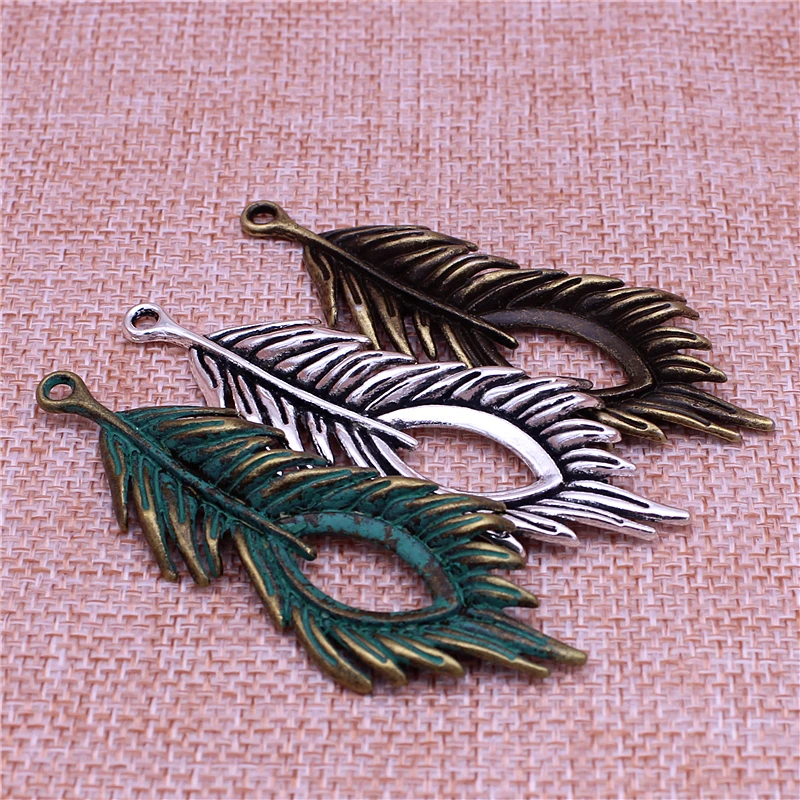 10pcs 28*72mm Three color Vintage Peacock Feathers Charms Diy Metal Feathers Charms Pendant for Jewelry Making