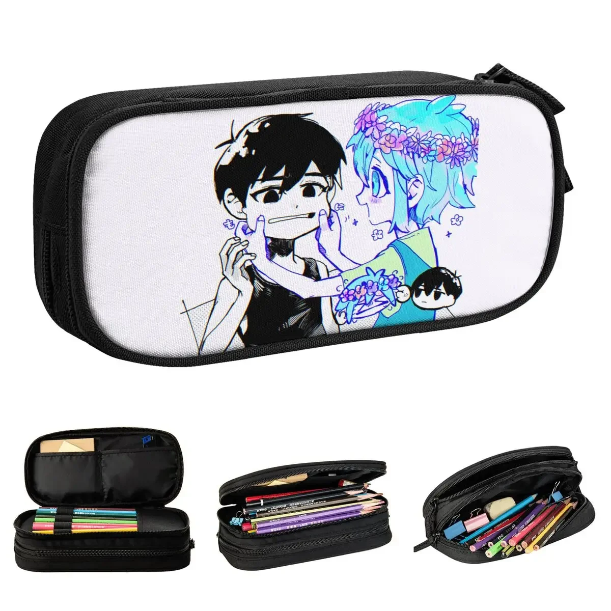 Omori Basil Sunny Pencil Cases Video Game Pencil Pouch Pen for Student Large Storage Bags School Supplies Zipper Stationery