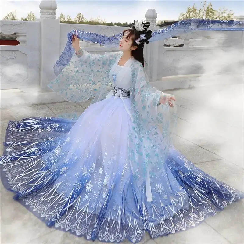 

Hanfu Fully Embroidery Pleated Maxi Skirt Sequins Shimmering Women Gown Traditional Chinese Dress Prom Birthday Gift Graduation