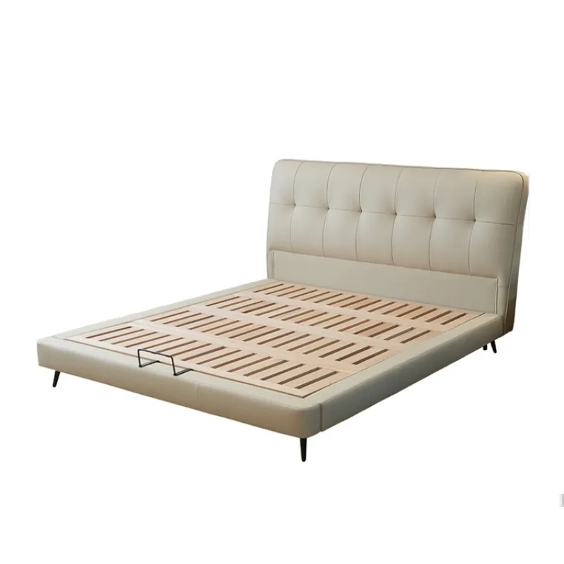 

Modern, simple, light luxury, chocolate, Italian, soft bag bed, beech row skeleton, solid wood, leather bed