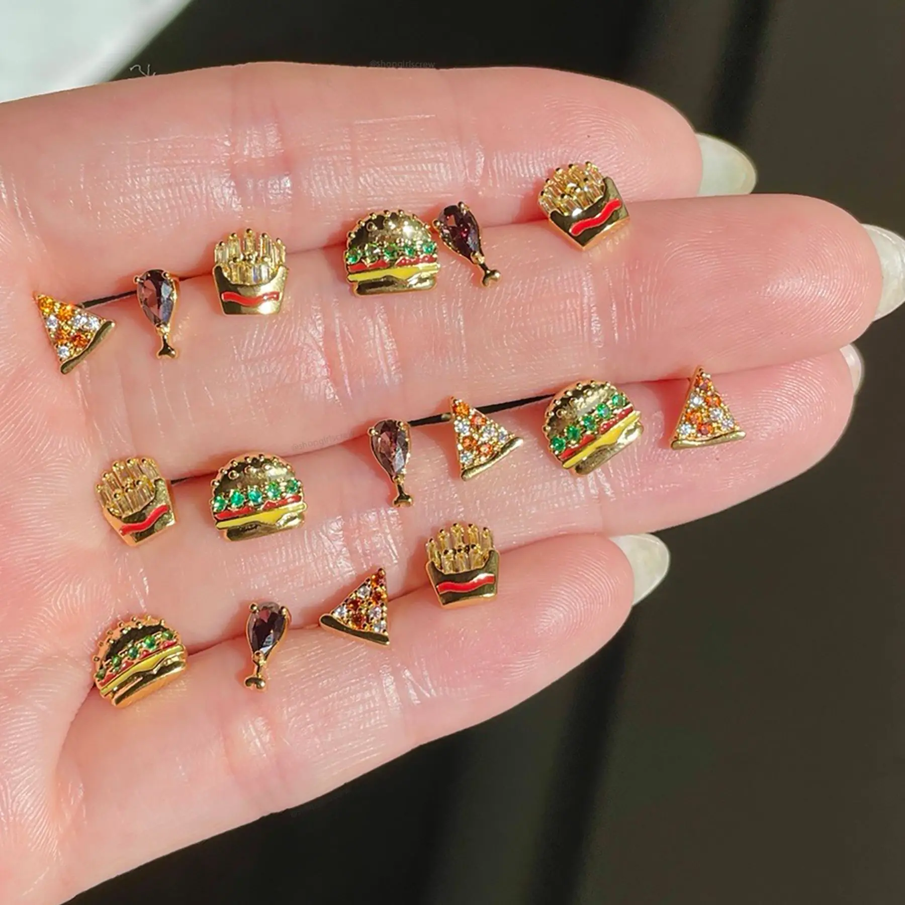Fruit Burger Series Exquisite Earrings 18K Real Gold Colorful Zirconium Earrings