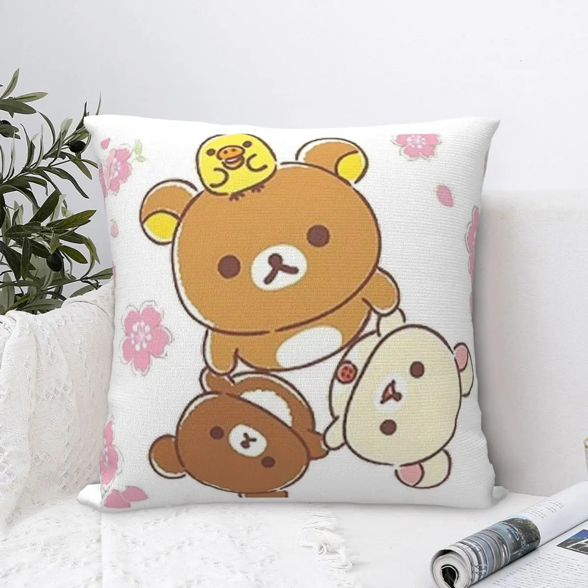 

Rilakkuma Sakura Pillow Case Cushion Covers Fashion Zipper Decor Pillowcase for Home 45*45cm