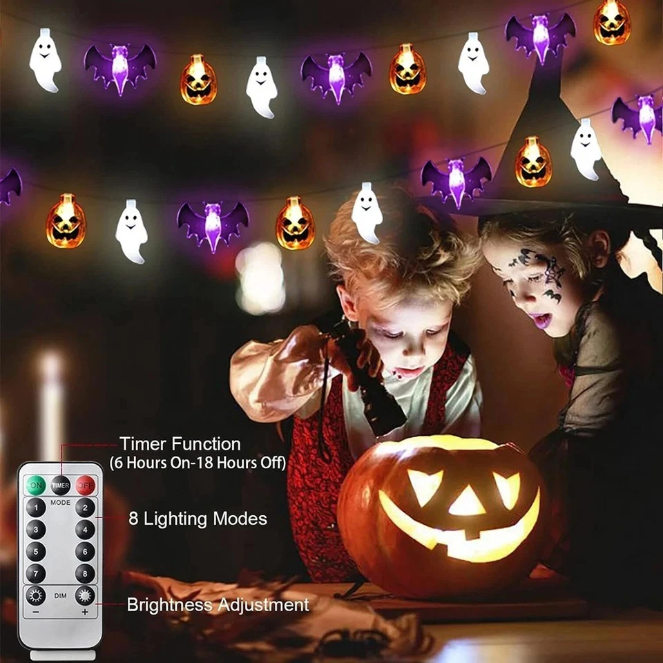 20ft Halloween string lights pumpkin bat ghost Halloween 30 LED string lights indoor home courtyard Halloween decorative lights 7