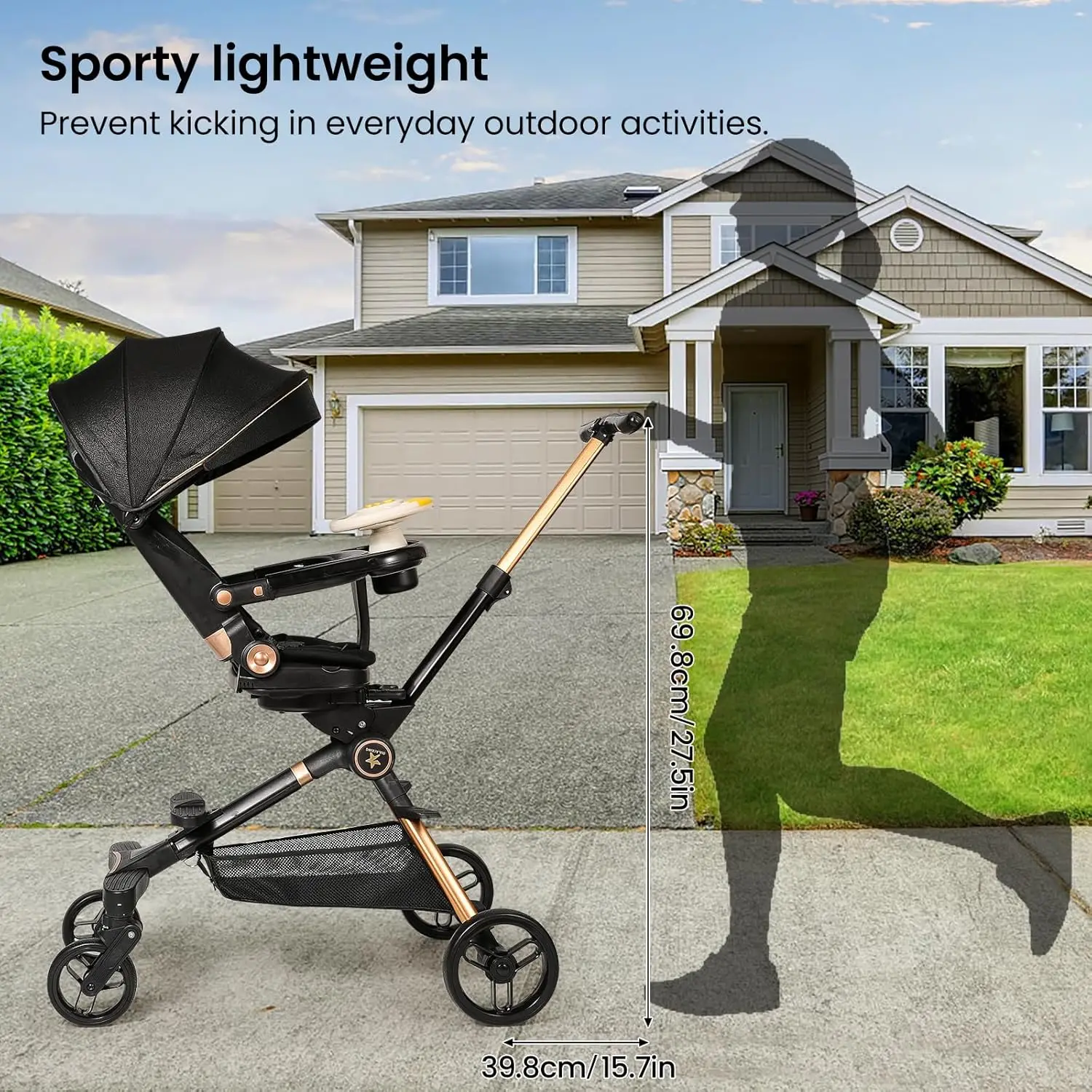 عربة أطفال خفيفة الوزن مع وضع السرير بيد واحدة سهلة الطي عربة أطفال حديثي الولادة مع مقعد قابل للعكس ومقابض قابلة للتعديل #2