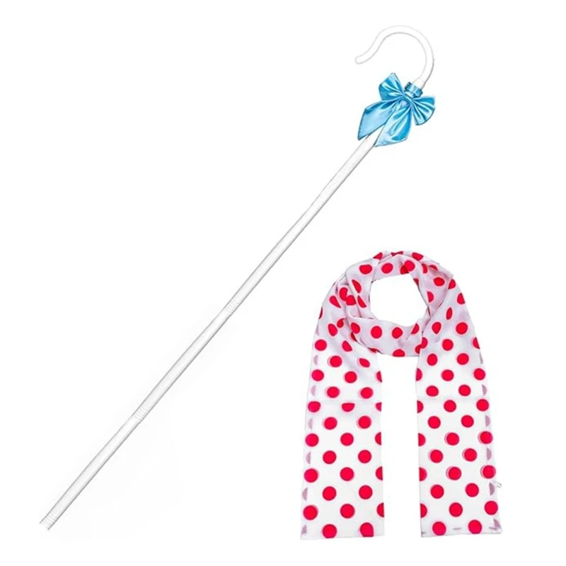 

2Pieces Shepherd Staff Hook with Bowknot Scarf Shepherdess Costume Accessories for Halloween Cosplay Party Dressing Up