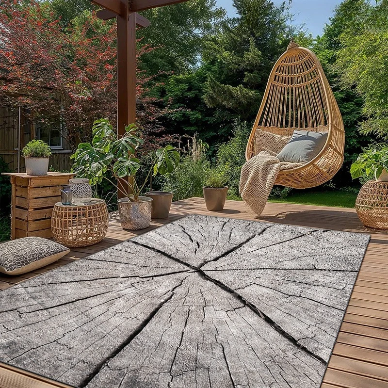 Outdoor-Teppich mit Distressed-Holzplanken-Muster |   Geeignet für Garten, Balkon, Camping, Wohnmobil |   Maschinenwaschbar